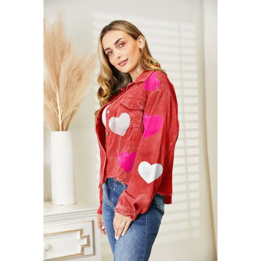 Heart Sequin Dropped Shoulder Jacket Apparel and Accessories