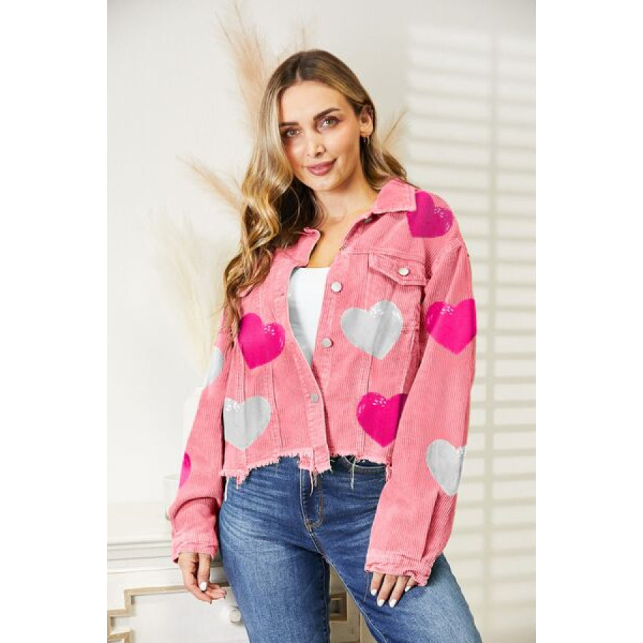 Heart Sequin Dropped Shoulder Jacket Blush Pink / S Apparel and Accessories