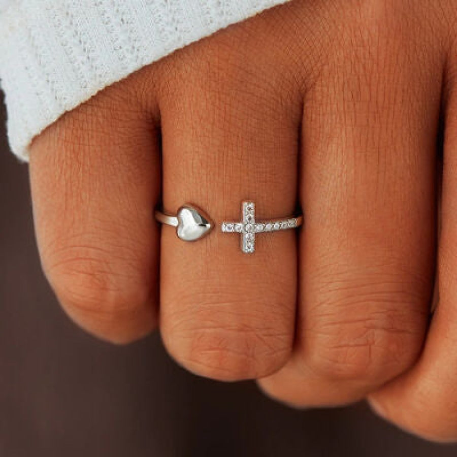 Heart Shape Cross Inlaid Zircon Open Ring Apparel and Accessories