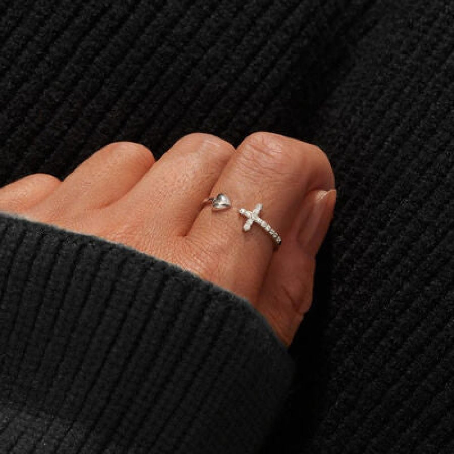 Heart Shape Cross Inlaid Zircon Open Ring Apparel and Accessories