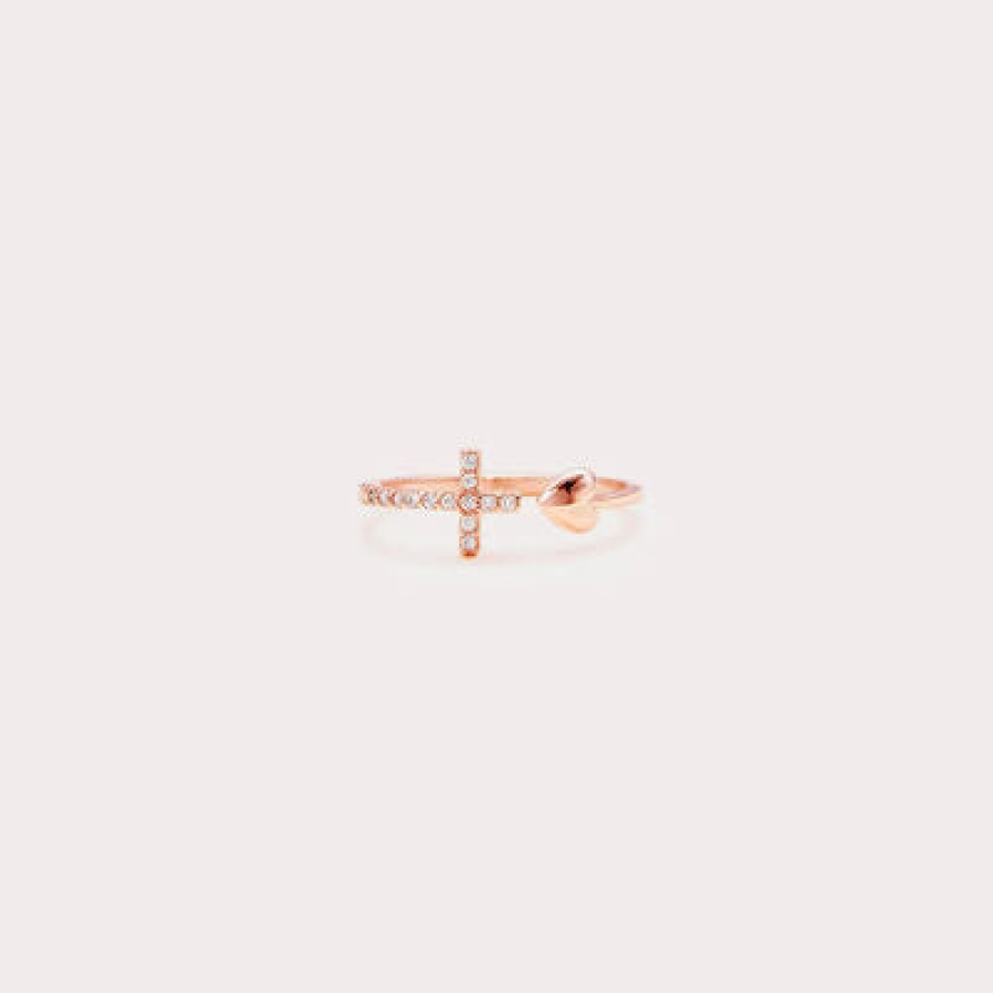 Heart Shape Cross Inlaid Zircon Open Ring Rose Gold / One Size Apparel and Accessories