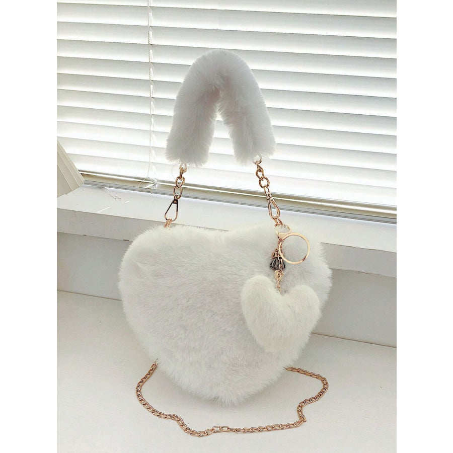 Heart Shape Faux Fur Handbag Apparel and Accessories