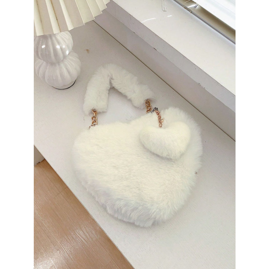 Heart Shape Faux Fur Handbag Apparel and Accessories