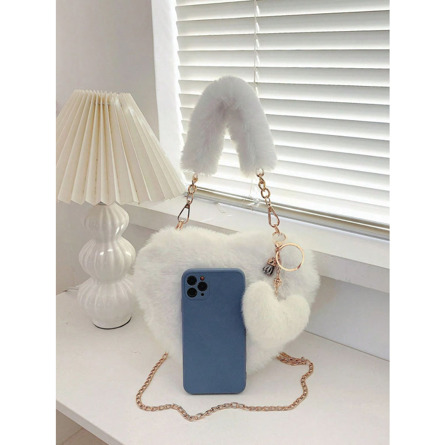 Heart Shape Faux Fur Handbag Apparel and Accessories