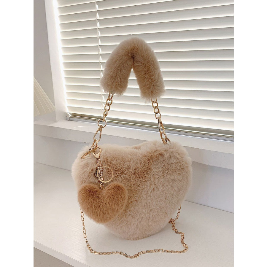 Heart Shape Faux Fur Handbag Apparel and Accessories