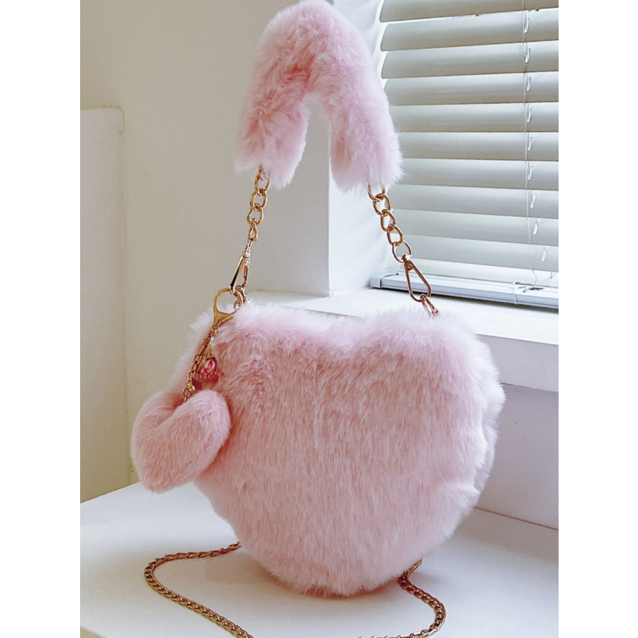 Heart Shape Faux Fur Handbag Apparel and Accessories