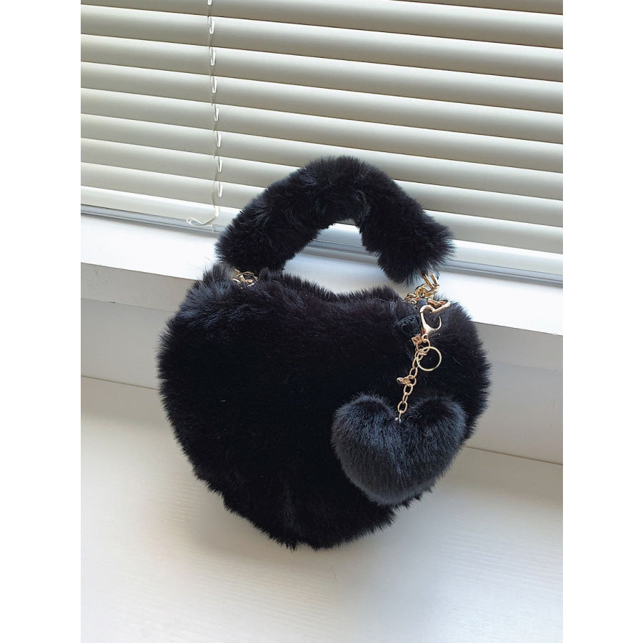 Heart Shape Faux Fur Handbag Apparel and Accessories