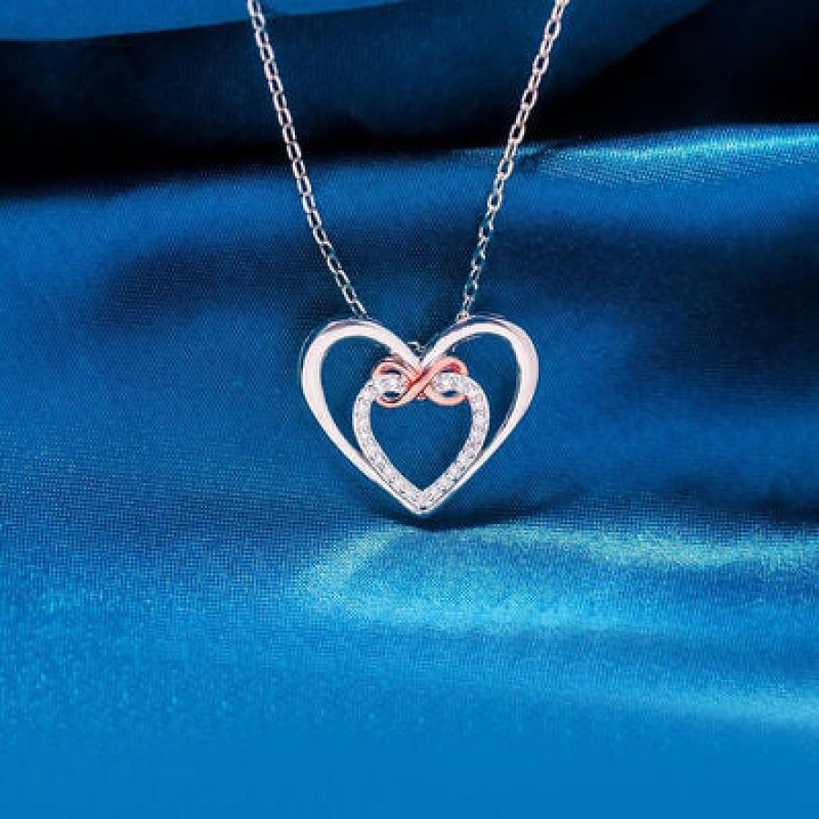 Heart Shape Inlaid Zircon 925 Sterling Silver Necklace Silver / One Size Apparel and Accessories