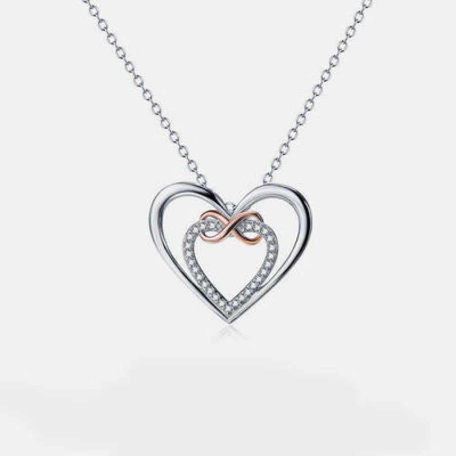 Heart Shape Inlaid Zircon 925 Sterling Silver Necklace Silver / One Size Apparel and Accessories