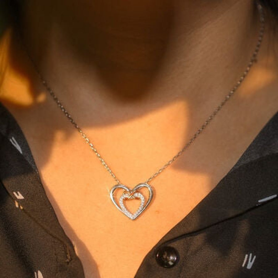 Heart Shape Inlaid Zircon 925 Sterling Silver Necklace Silver / One Size Apparel and Accessories