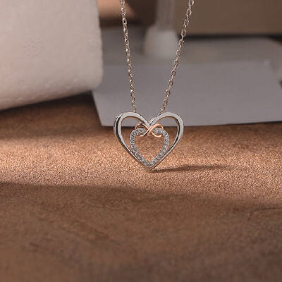 Heart Shape Inlaid Zircon 925 Sterling Silver Necklace Silver / One Size Apparel and Accessories