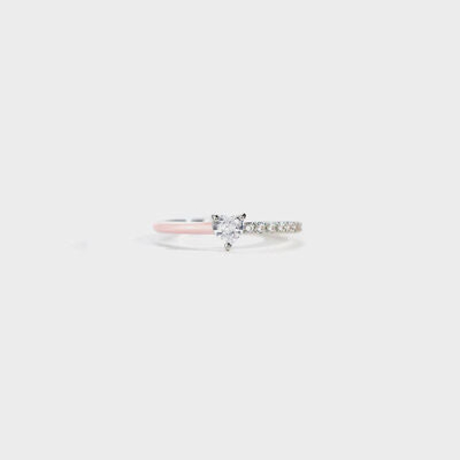 Heart Shape Inlaid Zircon Enamel Ring Blush Pink / 5 Apparel and Accessories