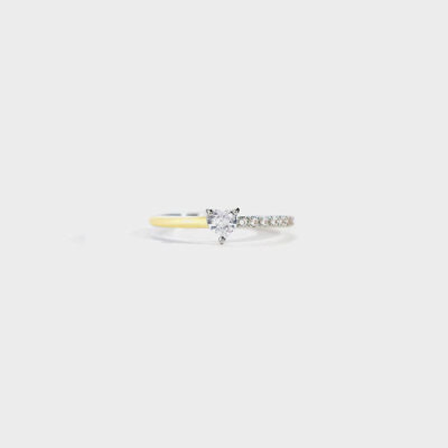 Heart Shape Inlaid Zircon Enamel Ring Butter Yellow / 5 Apparel and Accessories