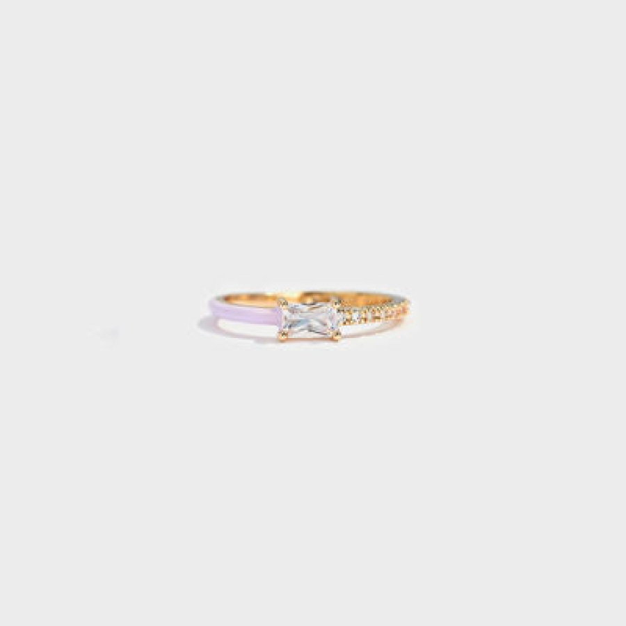 Heart Shape Inlaid Zircon Enamel Ring Lavender / 5 Apparel and Accessories