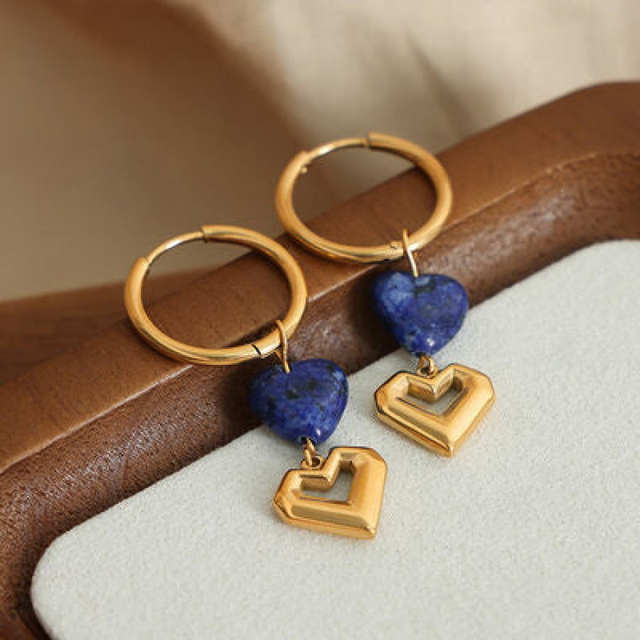 Heart Shape Lapis Lazuli Dangle Earrings Peacock Blue / One Size Apparel and Accessories