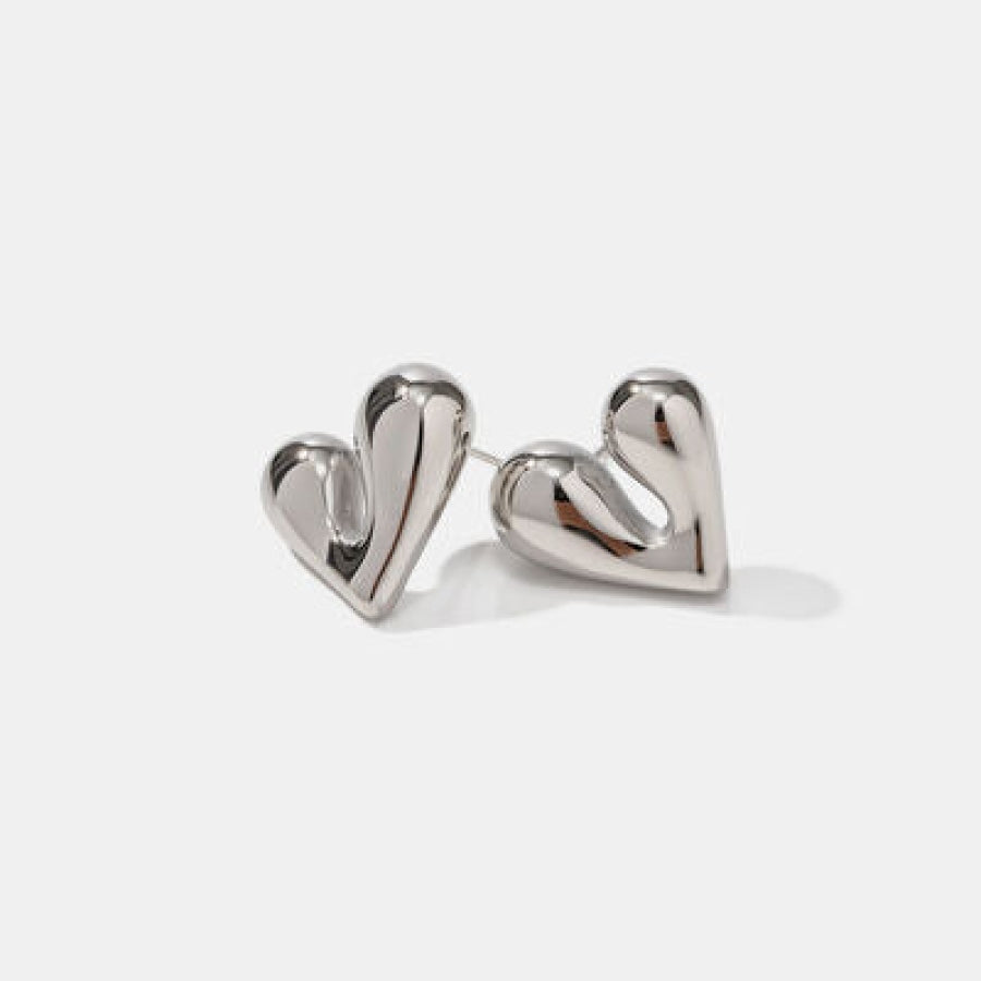 Heart Shape Stainless Steel Stud Earrings Silver / One Size Clothing