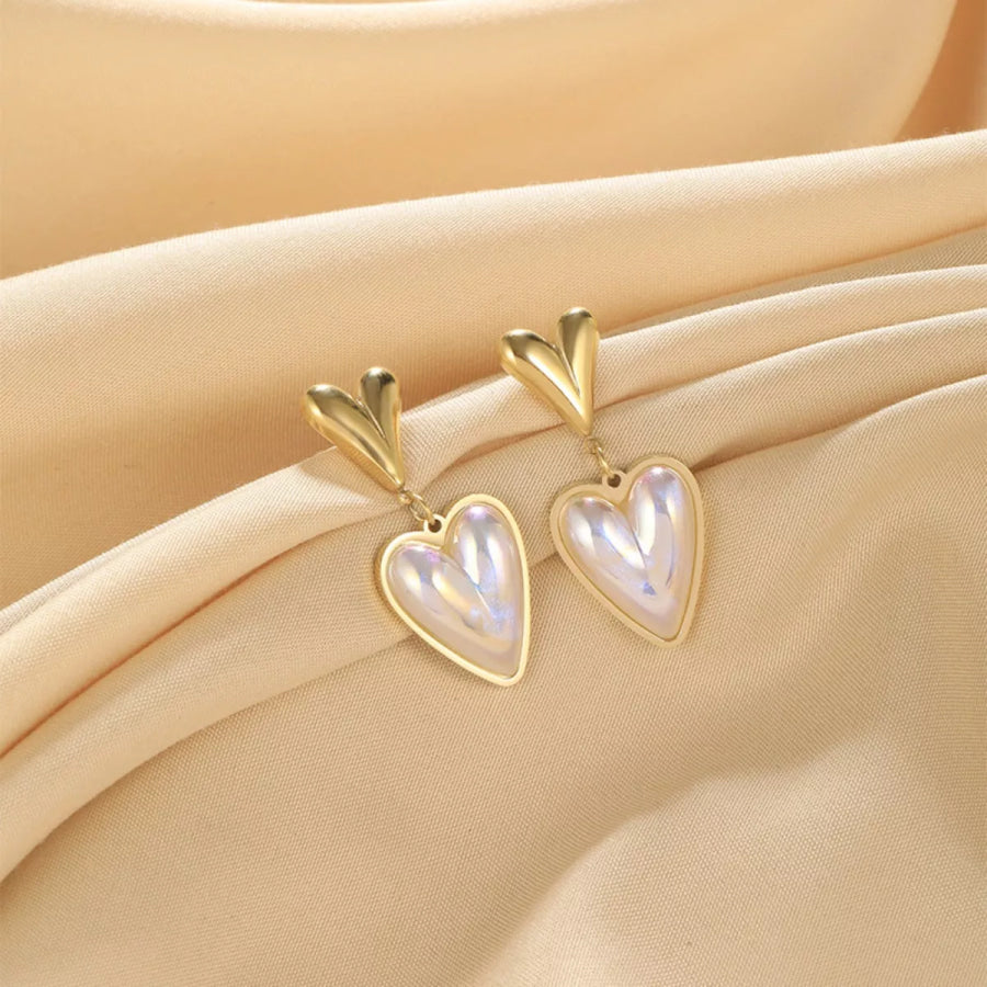 Heart-Shaped Pearl Drop Earrings Gold / One Size Apparel and Accessories