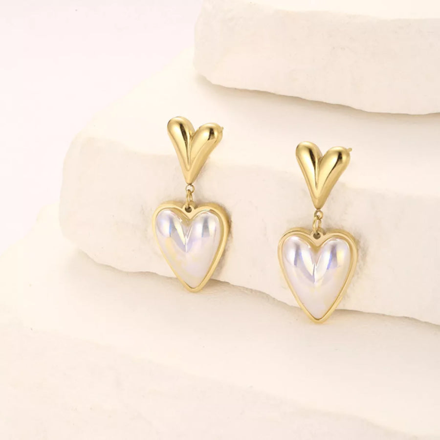 Heart-Shaped Pearl Drop Earrings Gold / One Size Apparel and Accessories