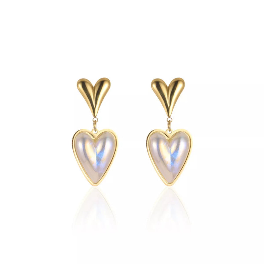 Heart-Shaped Pearl Drop Earrings Gold / One Size Apparel and Accessories