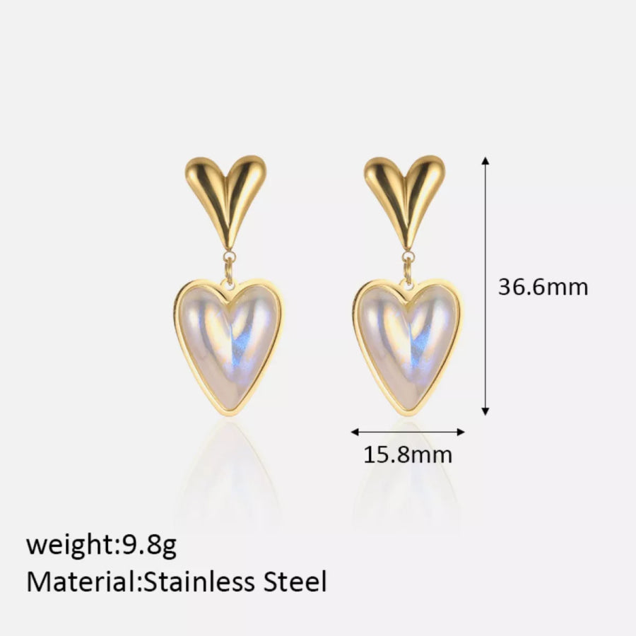 Heart-Shaped Pearl Drop Earrings Gold / One Size Apparel and Accessories