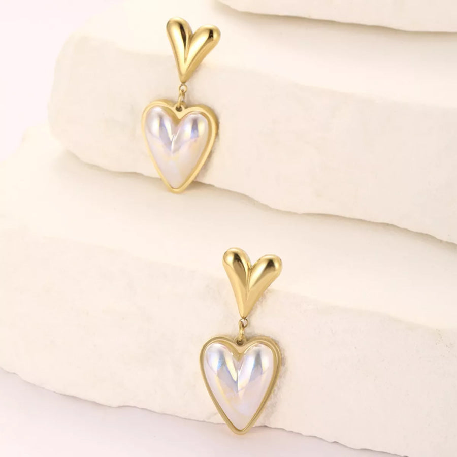 Heart-Shaped Pearl Drop Earrings Gold / One Size Apparel and Accessories