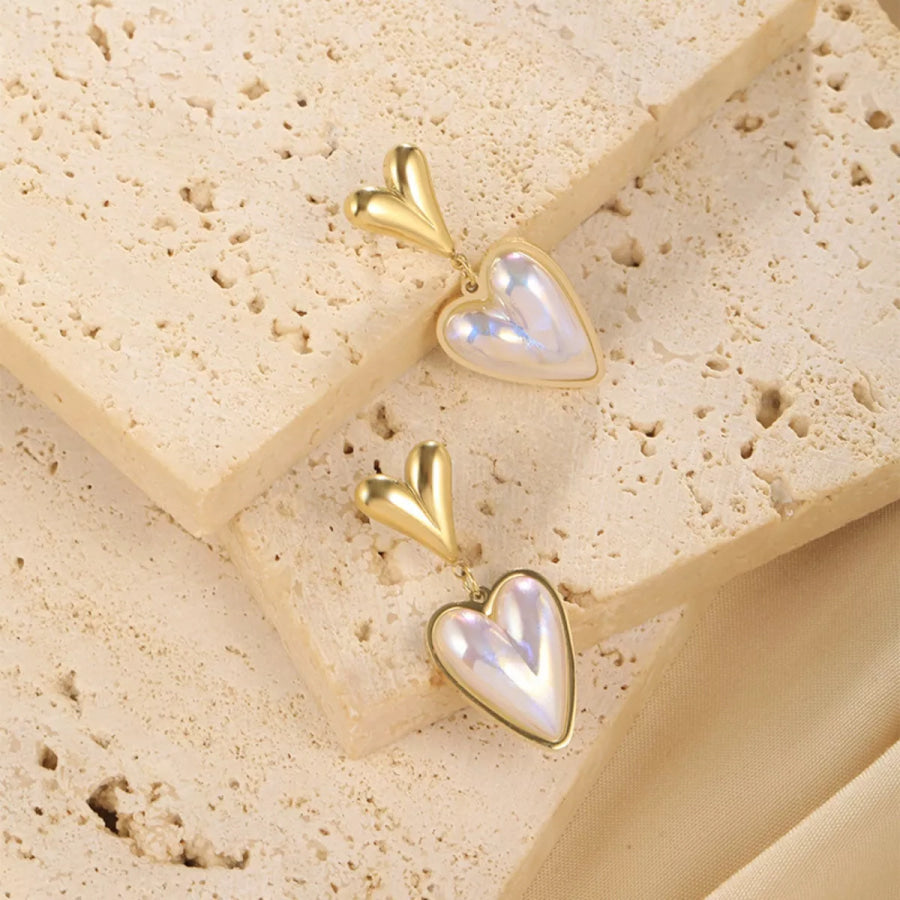 Heart-Shaped Pearl Drop Earrings Gold / One Size Apparel and Accessories