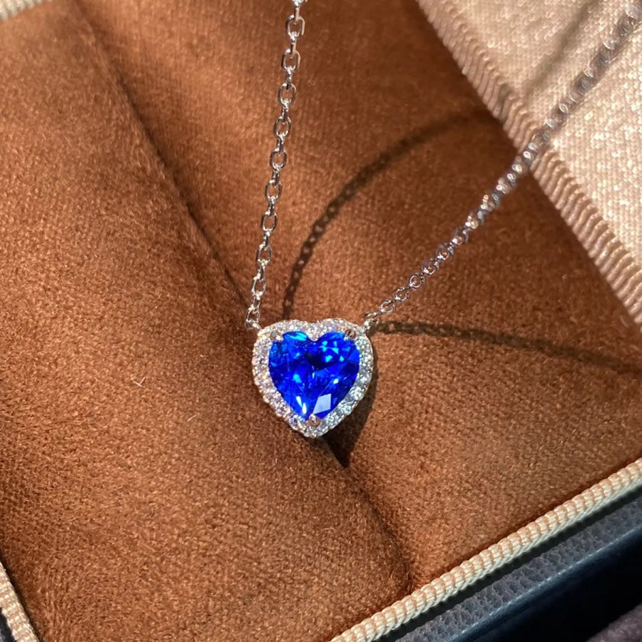 Heart-Shaped Pendant Necklace Blue / One Size Apparel and Accessories