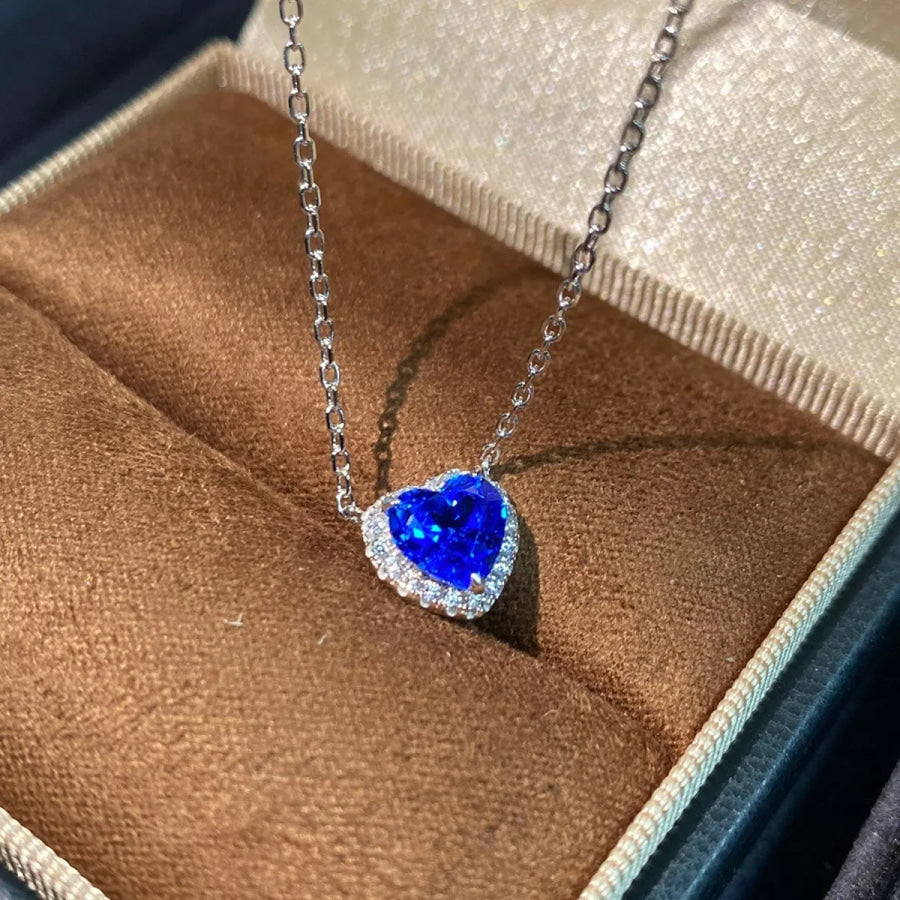 Heart-Shaped Pendant Necklace Blue / One Size Apparel and Accessories
