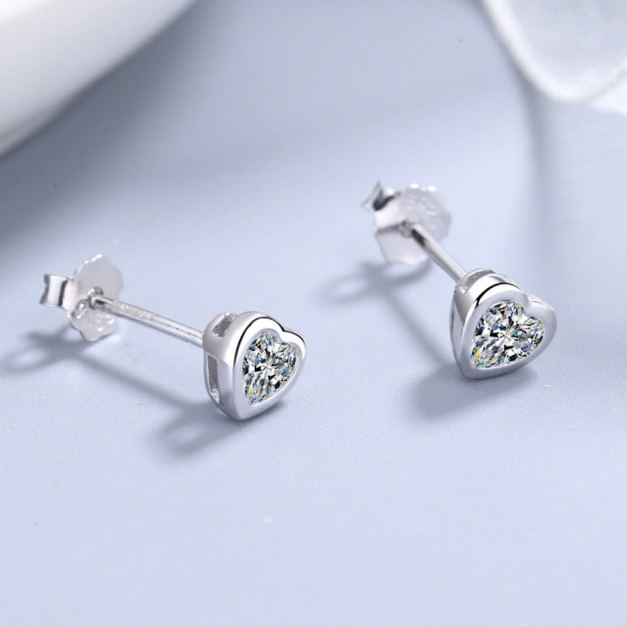 Heart-Shaped Stud Earrings Silver / One Size Apparel and Accessories
