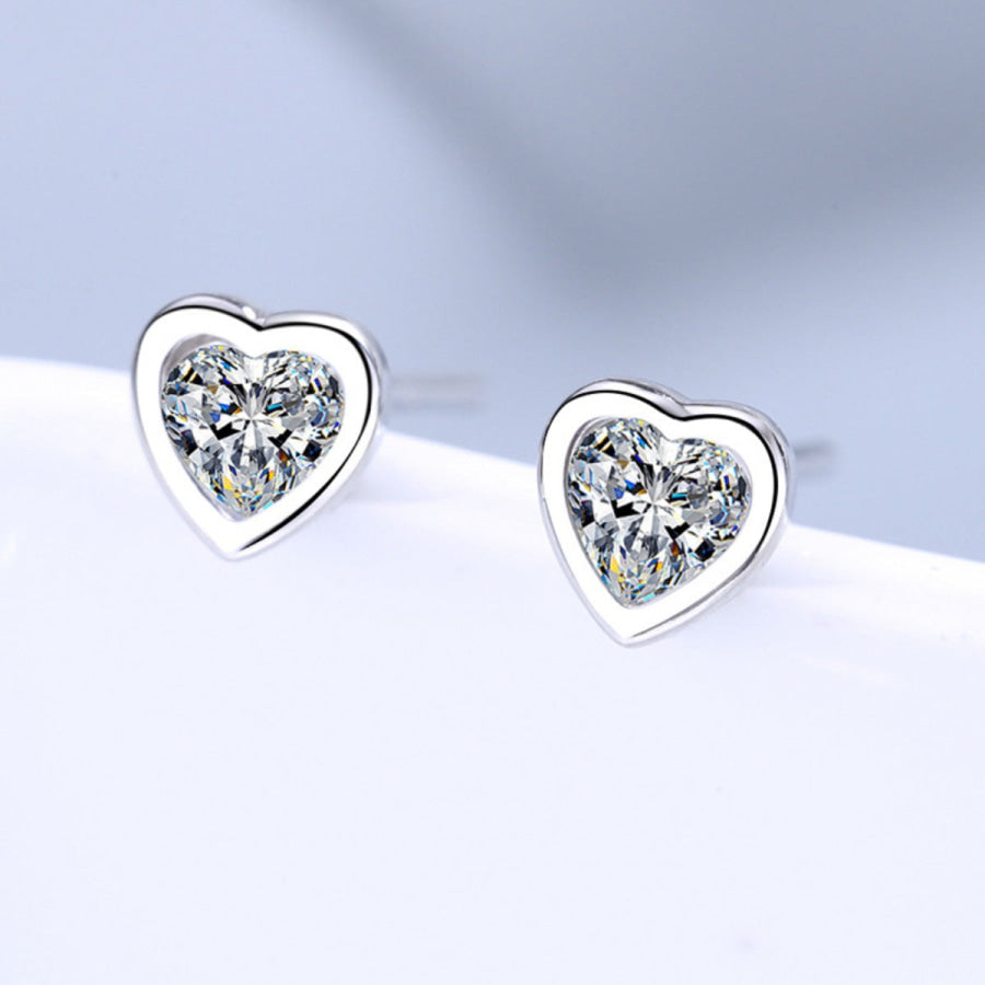Heart-Shaped Stud Earrings Silver / One Size Apparel and Accessories