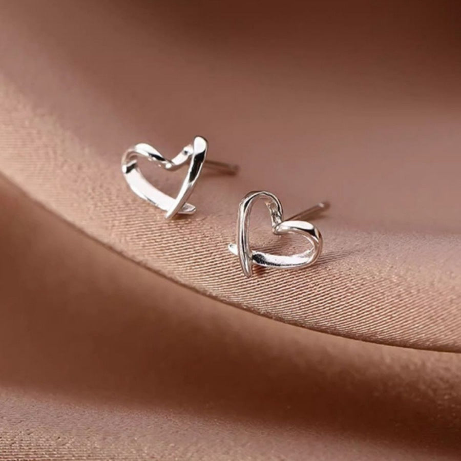 Heart-Shaped Stud Earrings Silver / One Size Apparel and Accessories