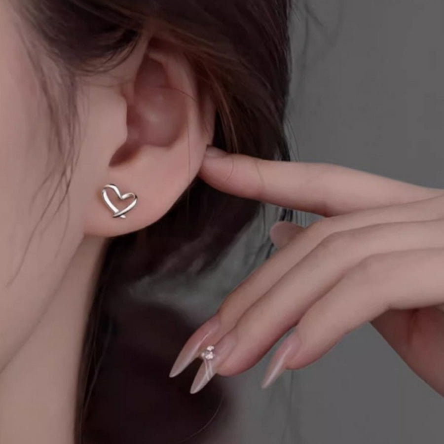 Heart-Shaped Stud Earrings Silver / One Size Apparel and Accessories
