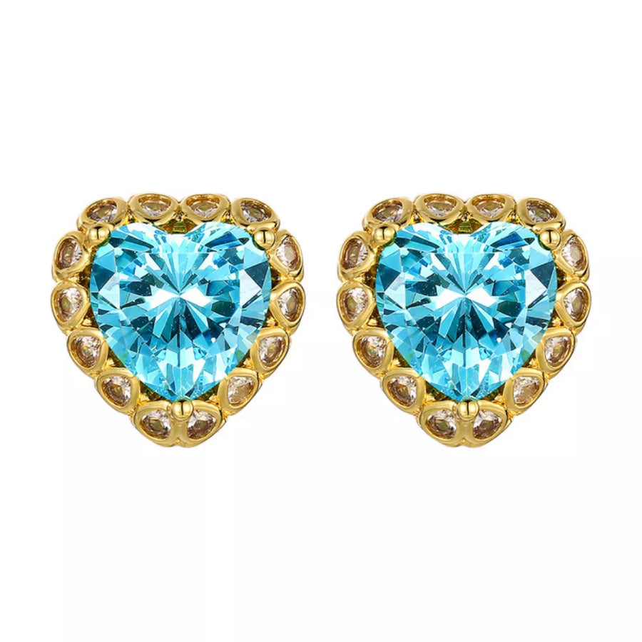 Heart-Shaped Stud Earrings Sky Blue / One Size Apparel and Accessories