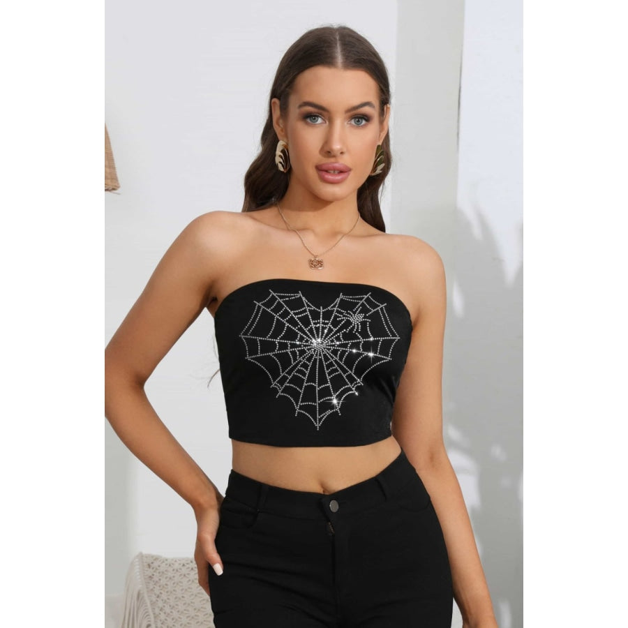 Heart Spider Web Graphic Tube Top Black / S