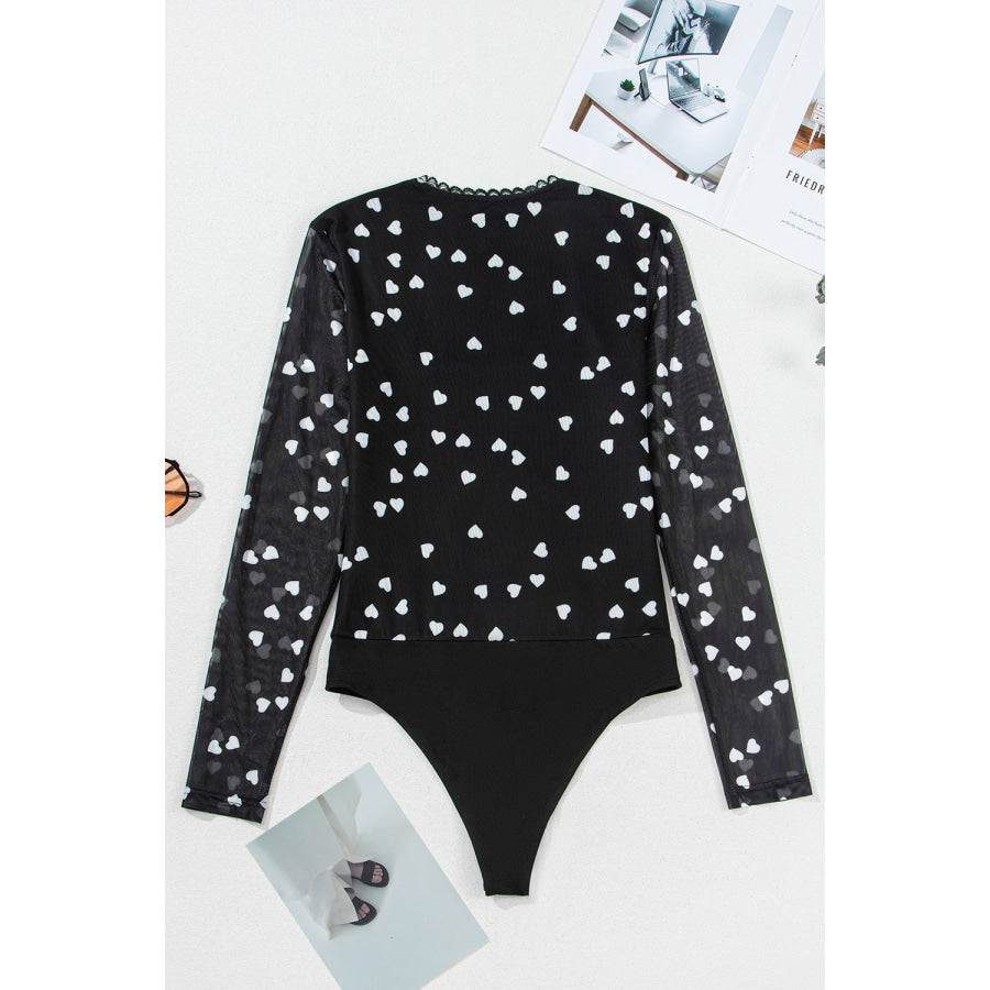 Heart Square Neck Long Sleeve Bodysuit Apparel and Accessories