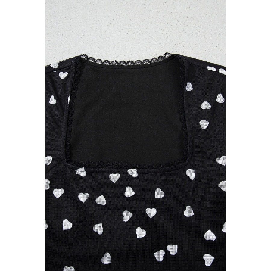 Heart Square Neck Long Sleeve Bodysuit Apparel and Accessories