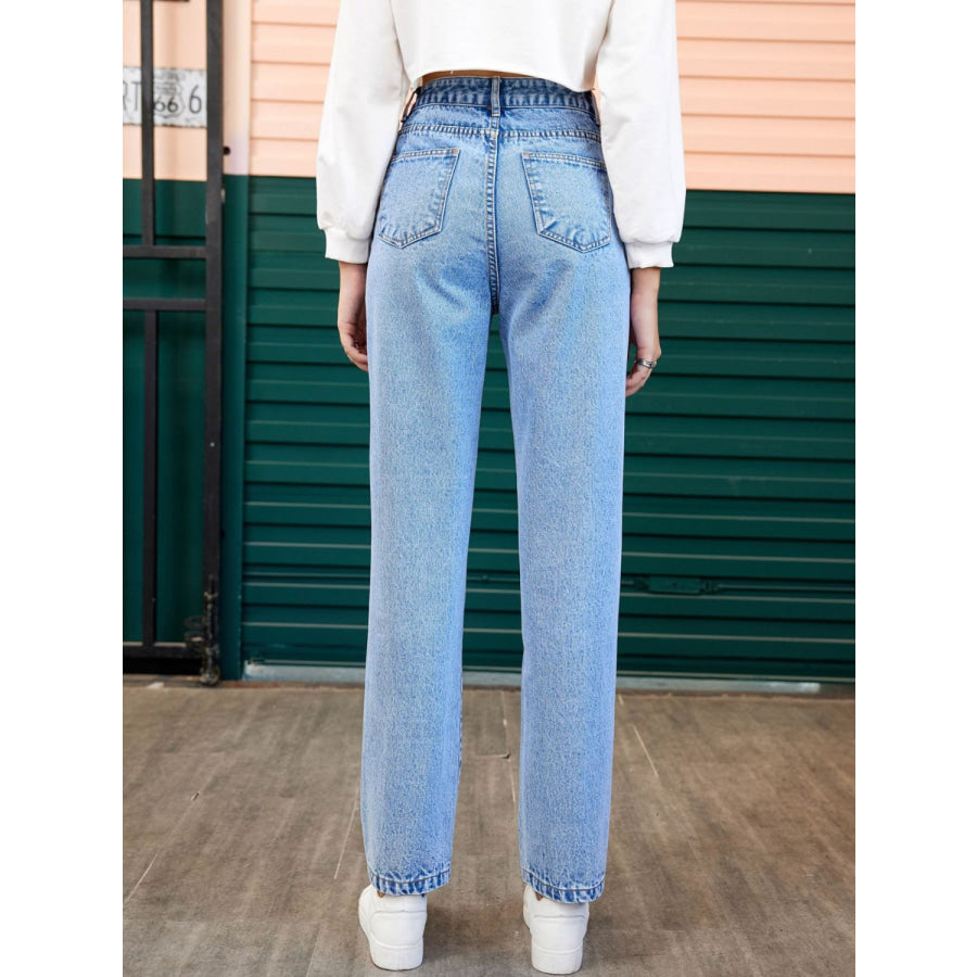 Heart Straight Leg Jeans with Pockets Apparel and Accessories