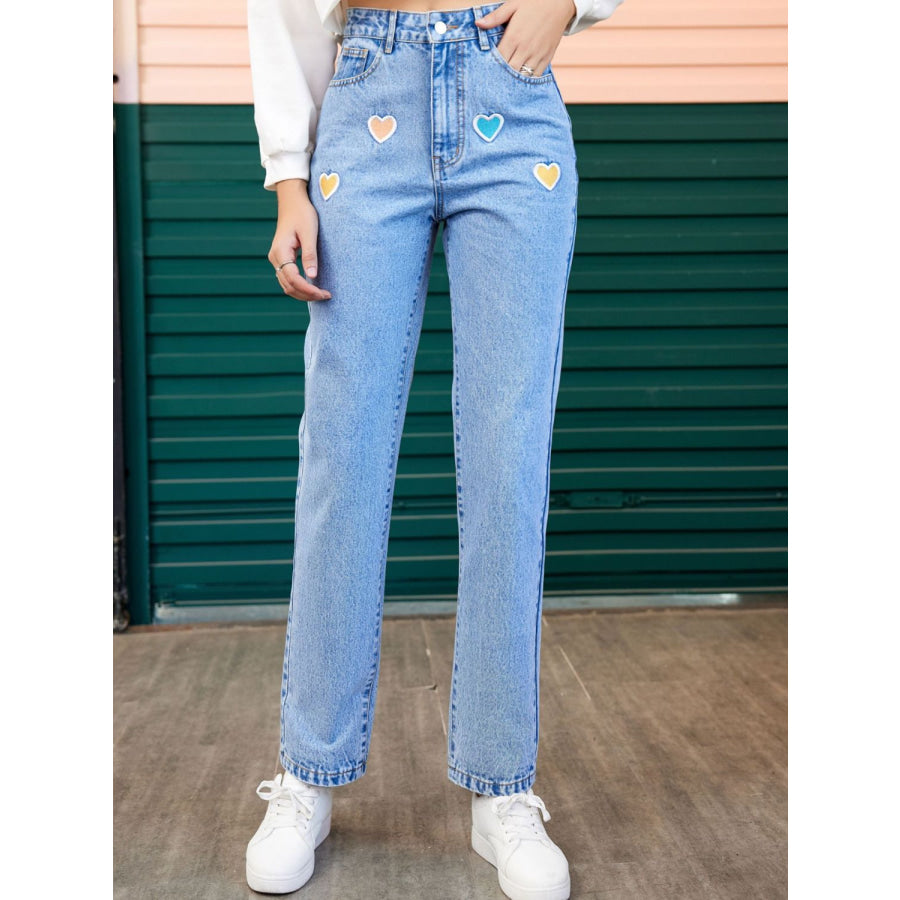 Heart Straight Leg Jeans with Pockets Light / XS Apparel and Accessories