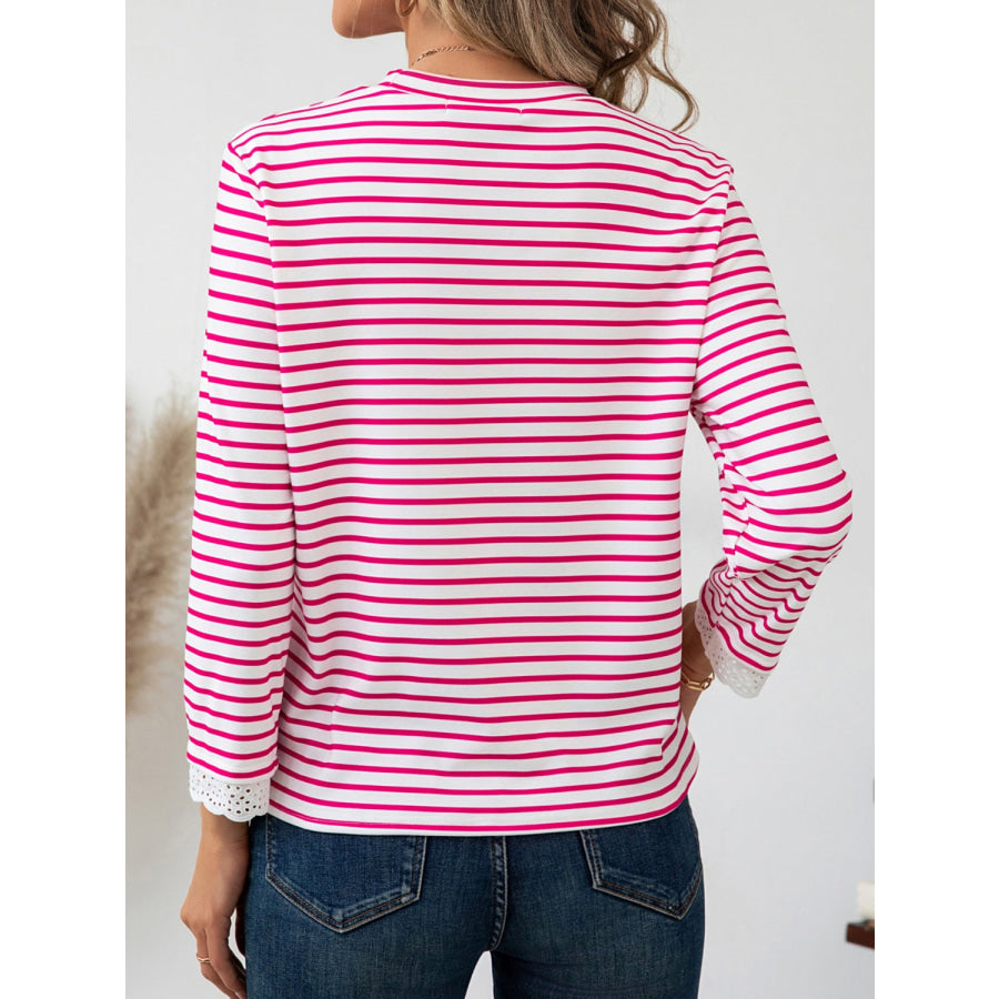 Heart Striped Round Neck Long Sleeve T-Shirt Apparel and Accessories