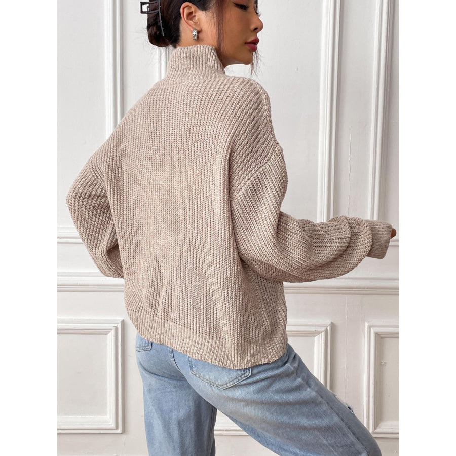 Heart Turtleneck Dropped Shoulder Long Sleeve Sweater Apparel and Accessories