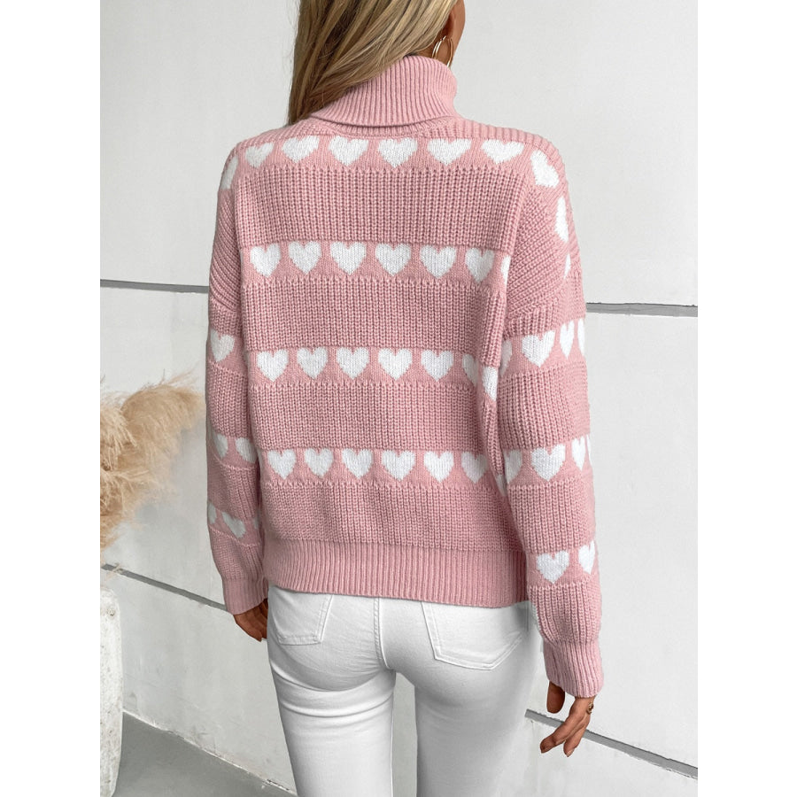 Heart Turtleneck Dropped Shoulder Sweater Apparel and Accessories