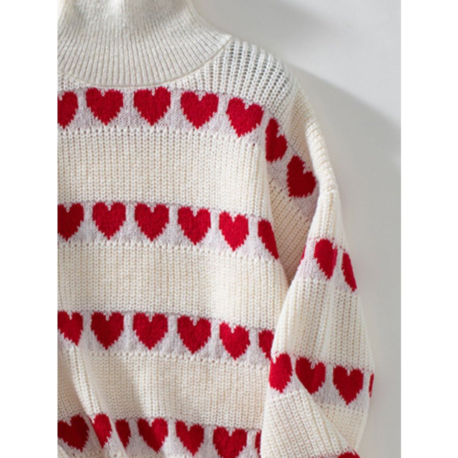 Heart Turtleneck Dropped Shoulder Sweater Apparel and Accessories