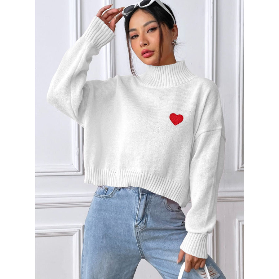 Heart Turtleneck Long Sleeve Sweater Apparel and Accessories