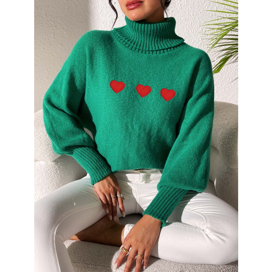 Heart Turtleneck Long Sleeve Sweater Apparel and Accessories