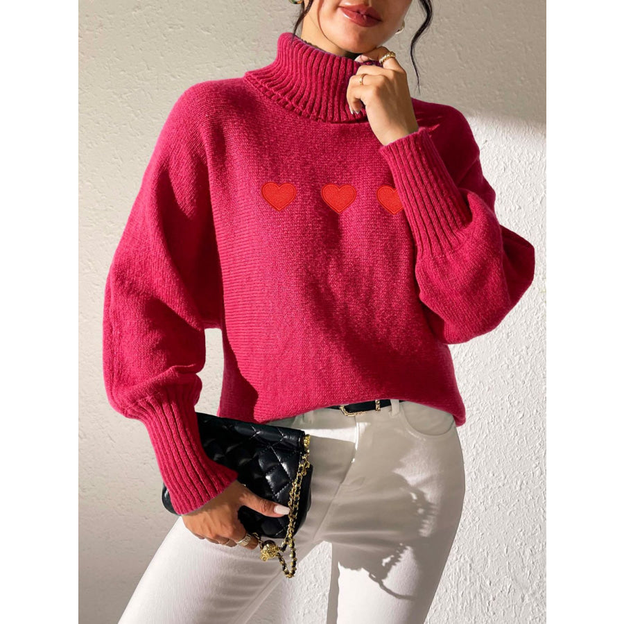 Heart Turtleneck Long Sleeve Sweater Apparel and Accessories