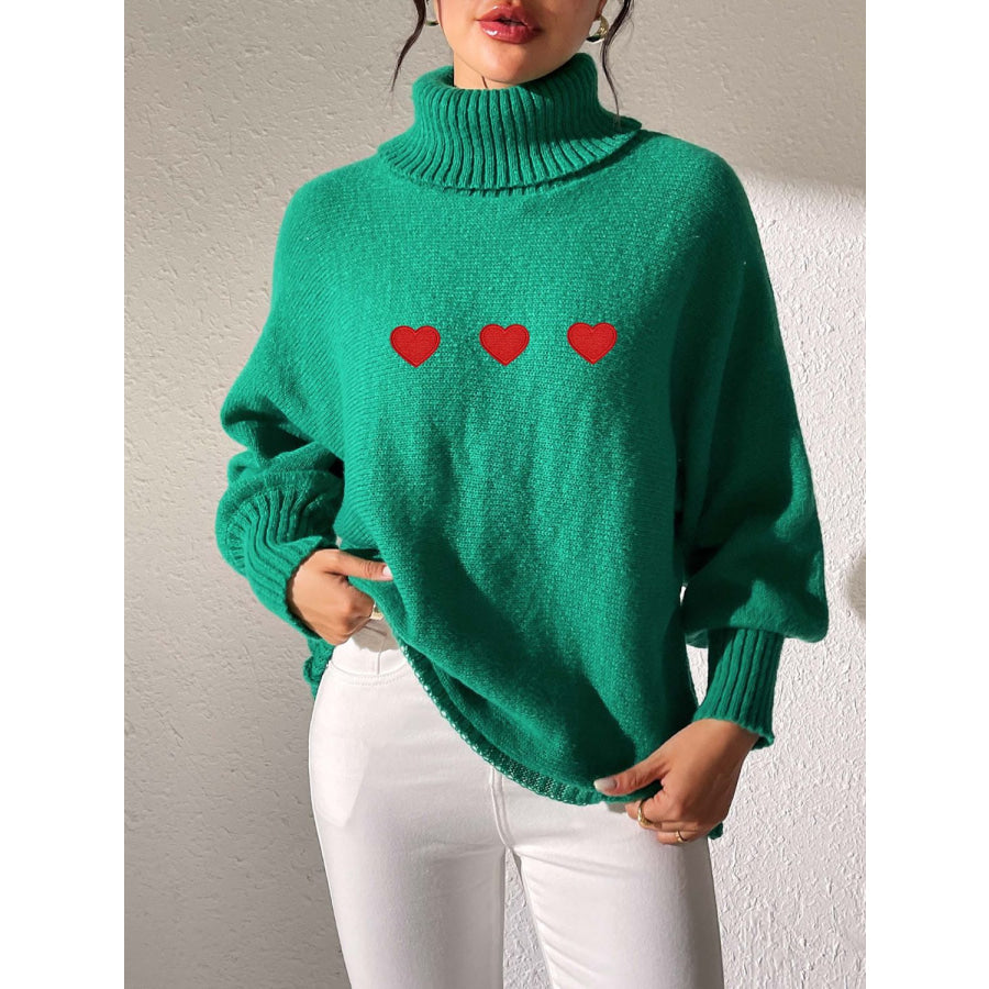 Heart Turtleneck Long Sleeve Sweater Apparel and Accessories