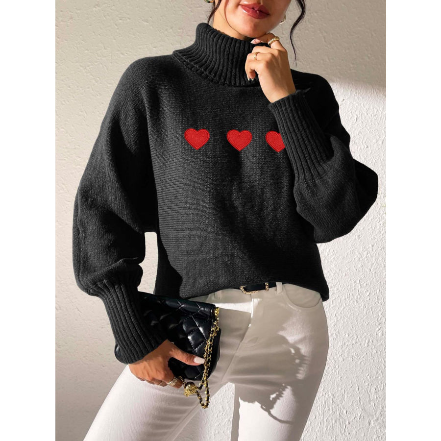 Heart Turtleneck Long Sleeve Sweater Apparel and Accessories