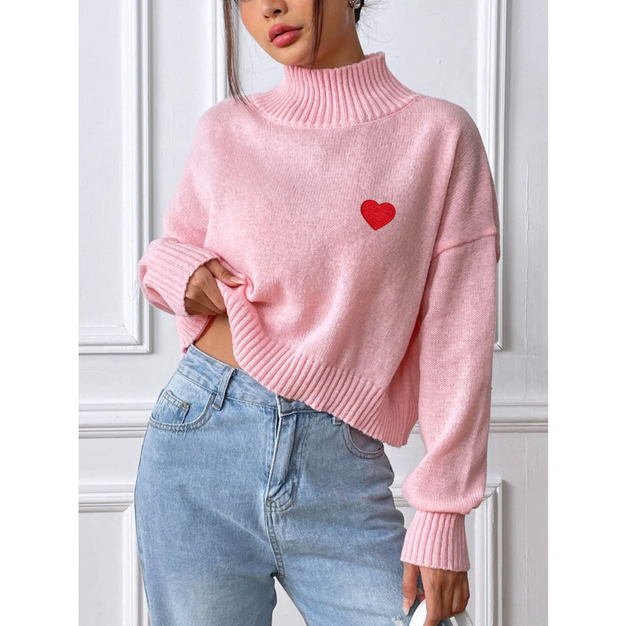 Heart Turtleneck Long Sleeve Sweater Apparel and Accessories