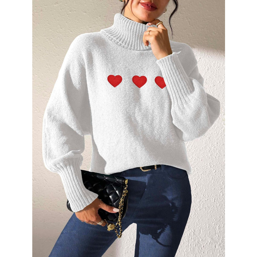 Heart Turtleneck Long Sleeve Sweater Apparel and Accessories