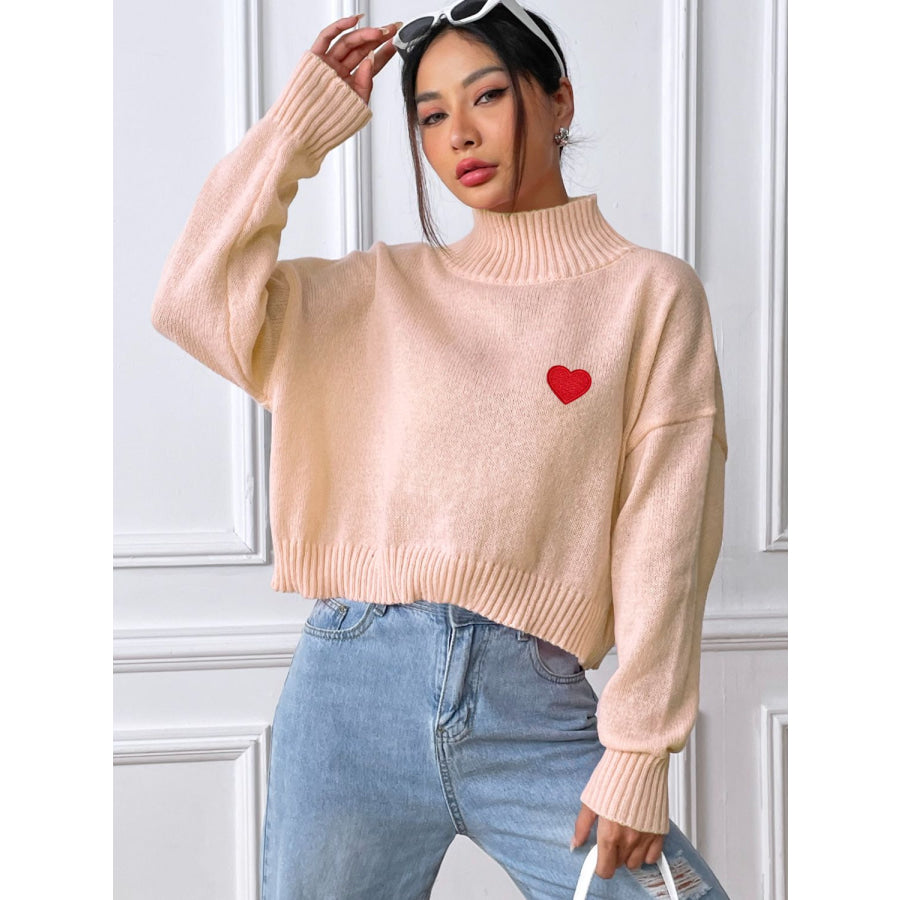 Heart Turtleneck Long Sleeve Sweater Apparel and Accessories